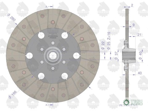 Tarcza sprzęgła 1-stopnia F-280 Z-16. 49011175 Zetor PREMIUM ORYGINAŁ URSUS