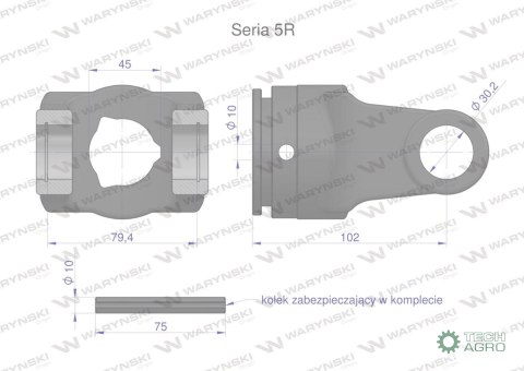 Widłak rury wewnętrznej 45x3.8 krzyżak 30.2x79.4 Seria 5R Waryński Widłak rury wewnętrznej 45x3.8 krzyżak 30.2x79.4 Seria 5R Waryński