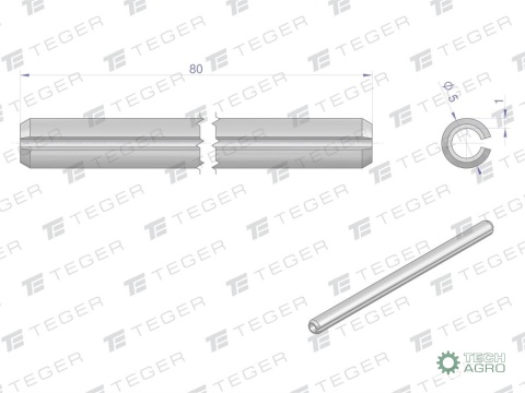 Kołek sprężysty 5x80 TEGER,
