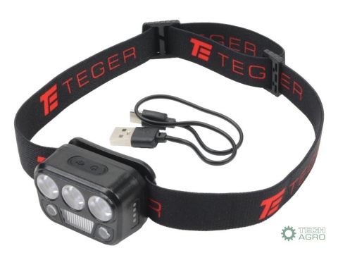 Latarka czołówka LED COB, 200 lmuruchamiana gestem akumulator 650 mAh ładowana USB-C, Teger