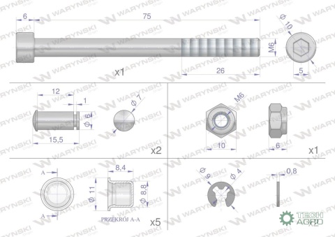 Zestaw montażowy linek do joysticka nawidełki (INIK-631023), Waryński