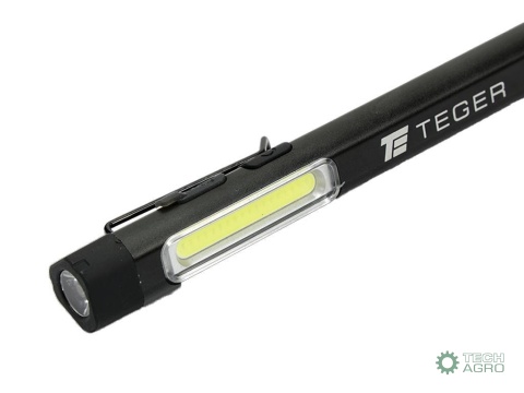 Latarka LED COB pen aluminiowa 400lmakumulator 750mAh ładowana USB Teger