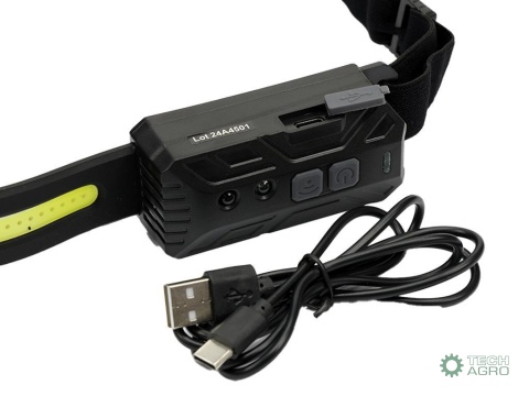 Latarka czołówka, paskowa SOFT LED COBz aktywacją gestem i podwójnym spotem 500lm 2000mAh USB, Teger