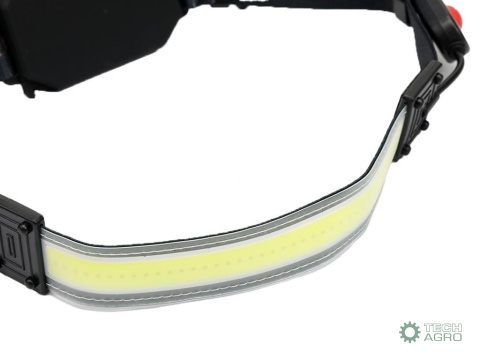 Latarka czołówka, paskowa SOFT LEDCOB 450lm z funkcją RED z tyłu ładowana USB, Teger