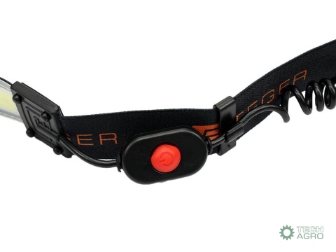 Latarka czołówka, paskowa SOFT LEDCOB 450lm z funkcją RED z tyłu ładowana USB, Teger