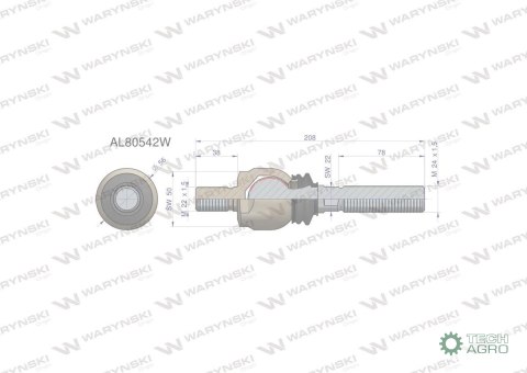 Przegub kierowniczy 208mm- M22x1,5; M24x1,5 AL80542 WARYŃSKI Przegub kierowniczy 208mm- M22x1,5; M24x1,5 AL80542 WARYŃSKI
