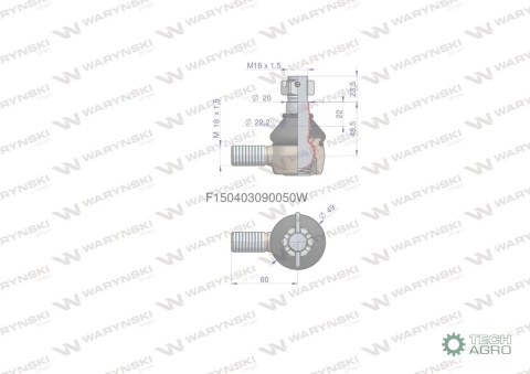 Przegub kierowniczy 60mm- M18x1,5 F150403090050 WARYŃSKI