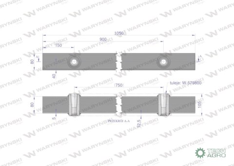 Belka do wideł ładowacza 1050mm na zęby proste i krokodyl 2 tulejki Waryński Belka do wideł ładowacza 1050mm na zęby proste i krokodyl 2 tulejki Waryński