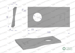 Nóż. nożyk kosiarka 100X49X4X21 lewy zastosowanie 100MEL 41962 434977 Marangon WARYŃSKI ( sprzedawane po 25 )