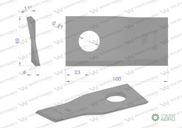 Nóż. nożyk kosiarka 100X49X4X21 prawy zastosowanie 100MER 41963 434978 Marangon WARYŃSKI ( sprzedawane po 25 )