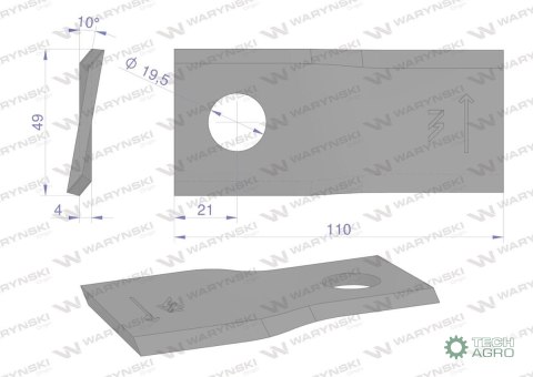 Nóż. nożyk kosiarka 110X49X4X19.5 lewy zastosowanie RS110L Sipma WARYŃSKI ( sprzedawane po 25 ) Nóż. nożyk kosiarka 110X49X4X19.5 lewy zastosowanie RS110L Sipma WARYŃSKI ( sprzedawane po 25 )