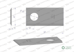 Nóż. nożyk kosiarka 97X47X3mm otwór 21 zastosowanie 152147607 SIP WARYŃSKI ( sprzedawane po 25 )