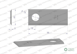 Nóż. nożyk kosiarka 98X40X3mm otwór 19 zastosowanie 98D Galfre WARYŃSKI ( sprzedawane po 25 )