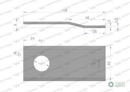 Nóż. nożyk kosiarka gięty 108x46x3mm otwór 21 zastosowanie 108P Galfre WARYŃSKI ( sprzedawane po 25 )