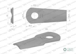 Nóż. nożyk kosiarka gięty 128X50X4mm otwór 20.5x22.8 zastosowanie 561103000 Kvereland Taarup WARYŃSKI ( sprzedawane po 25 )