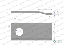 Nóż. nożyk kosiarka gięty 96X40X3mm otwór 19 zastosowanie 06561544 Deutz Fahr Kverneland WARYŃSKI ( sprzedawane po 25 )