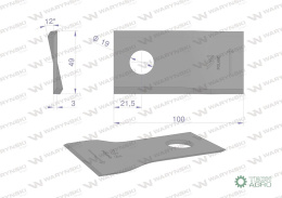 Nóż. nożyk kosiarka lewy 100x48x3mm otwór 19 zastosowanie 9041787 9527290 Claas WARYŃSKI ( sprzedawane po 25 )