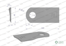 Nóż. nożyk kosiarka lewy 105x47x4mm otwór 20.5 zastosowanie 6802970 Kuhn WARYŃSKI ( sprzedawane po 25 )