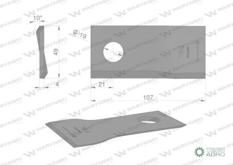 Nóż. nożyk kosiarka lewy 107x50x4mm otwór 19 zastosowanie 570683 Niemeyerl WARYŃSKI ( sprzedawane po 25 ) Nóż. nożyk kosiarka lewy 107x50x4mm otwór 19 zastosowanie 570683 Niemeyerl WARYŃSKI ( sprzedawane po 25 )