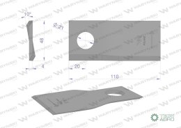 Nóż. nożyk kosiarka lewy 110X48X4mm otwór 21 zastosowanie RF 110/4 Famarol WARYŃSKI ( sprzedawane po 25 )