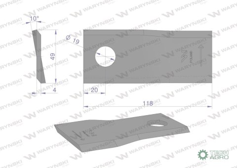 Nóż. nożyk kosiarka lewy 118x48x4mm otwór 19 zastosowanie 133075 Fella WARYŃSKI ( sprzedawane po 25 ) Nóż. nożyk kosiarka lewy 118x48x4mm otwór 19 zastosowanie 133075 Fella WARYŃSKI ( sprzedawane po 25 )