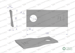 Nóż. nożyk kosiarka lewy 120X50X4mm otwór 21 zastosowanie RF 120/4 Pronar WARYŃSKI ( sprzedawane po 25 )