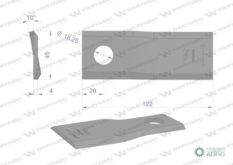 Nóż. nożyk kosiarka lewy 122x46x4mm otwór 18.25 zastosowanie 56451200 Kuhn WARYŃSKI ( sprzedawane po 25 ) Nóż. nożyk kosiarka lewy 122x46x4mm otwór 18.25 zastosowanie 56451200 Kuhn WARYŃSKI ( sprzedawane po 25 )