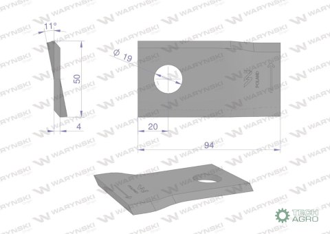 Nóż. nożyk kosiarka lewy 94x50x4mm otwór 19 zastosowanie 58031193 BCS WARYŃSKI ( sprzedawane po 25 ) Nóż. nożyk kosiarka lewy 94x50x4mm otwór 19 zastosowanie 58031193 BCS WARYŃSKI ( sprzedawane po 25 )