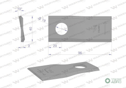 Nóż. nożyk kosiarka lewy 96x40x3mm otwór 19 zastosowanie 16502727 Deutz Fahr Kverneland WARYŃSKI ( sprzedawane po 25 )