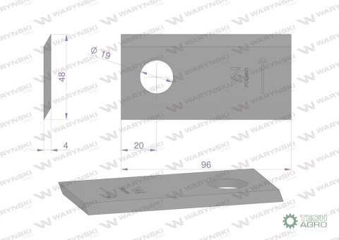 Nóż. nożyk kosiarka lewy 96X48x4mm otwór 19 zastosowanie 16503658 Deutz-Fahr WARYŃSKI ( sprzedawane po 25 ) Nóż. nożyk kosiarka lewy 96X48x4mm otwór 19 zastosowanie 16503658 Deutz-Fahr WARYŃSKI ( sprzedawane po 25 )