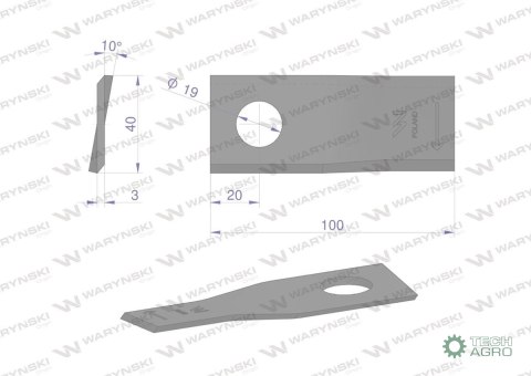 Nóż. nożyk kosiarka prawy 100x40x3mm otwór 19 zastosowanie 580290955 BCS Sipma WARYŃSKI ( sprzedawane po 25 ) Nóż. nożyk kosiarka prawy 100x40x3mm otwór 19 zastosowanie 580290955 BCS Sipma WARYŃSKI ( sprzedawane po 25 )