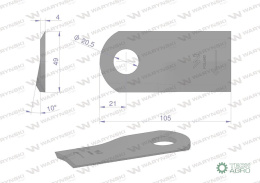 Nóż. nożyk kosiarka prawy 105x47x4mm otwór 20.5 zastosowanie 6802980 Kuhn WARYŃSKI ( sprzedawane po 25 )