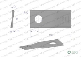 Nóż. nożyk kosiarka prawy 110x48x3mm otwór 21 zastosowanie 108P Galfre WARYŃSKI ( sprzedawane po 25 )