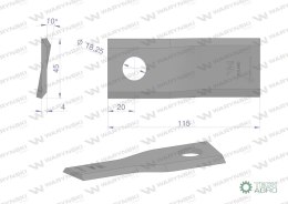 Nóż. nożyk kosiarka prawy 115x45x4mm otwór 18.25 zastosowanie 55906100 CC23500 Kuhn WARYŃSKI ( sprzedawane po 25 )