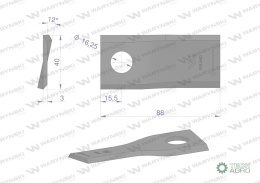 Nóż. nożyk kosiarka prawy 88x40x3mm otwór 16.25 zastosowanie 56151100 Kuhn WARYŃSKI ( sprzedawane po 25 )