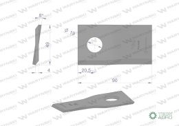 Nóż. nożyk kosiarka prawy 90x48x4mm otwór 19 zastosowanie 1448261 Krone WARYŃSKI ( sprzedawane po 25 )