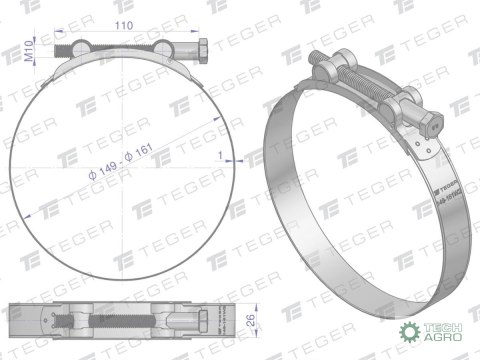 Opaska zaciskowa GBS 149-161 (obejma W2 - stal nierdzewna) szerkość 26mm TEGER ( sprzedawane po 5 ) Opaska zaciskowa GBS 149-161 (obejma W2 - stal nierdzewna) szerkość 26mm TEGER ( sprzedawane po 5 )