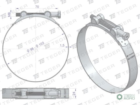 Opaska zaciskowa GBS 98-103 (obejma W1 - stal ocynkowana) szerkość 24mm TEGER ( sprzedawane po 5 ) Opaska zaciskowa GBS 98-103 (obejma W1 - stal ocynkowana) szerkość 24mm TEGER ( sprzedawane po 5 )