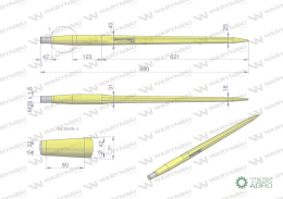 Ząb ładowacza CIĘŻKI uniwersalny prosty L- 880 mm Tur na tuleję W-5791200 WARYŃSKI