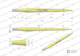 Ząb ładowacza uniwersalny prosty L- 510 mm Tur WARYŃSKI