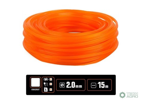 Żyłka tnąca do podkaszarek / Kwadrat / 2.0 mm / 15 m / TEGER Żyłka tnąca do podkaszarek / Kwadrat / 2.0 mm / 15 m / TEGER