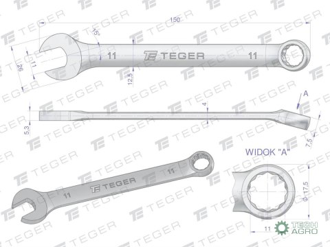 Klucz płasko-oczkowy 11 mm / TEGER Klucz płasko-oczkowy 11 mm / TEGER