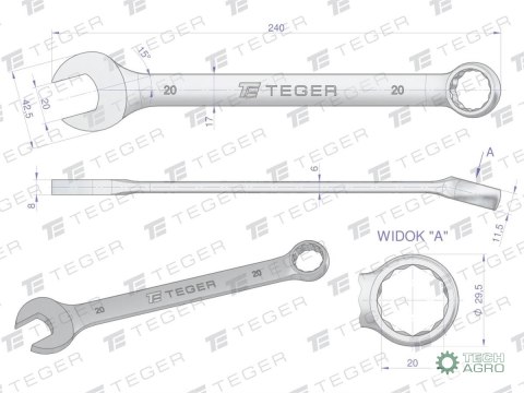 Klucz płasko-oczkowy 20 mm / TEGER Klucz płasko-oczkowy 20 mm / TEGER