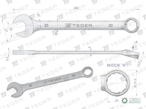 Klucz płasko-oczkowy 22 mm / TEGER Klucz płasko-oczkowy 22 mm / TEGER