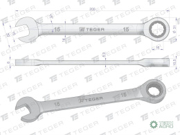 Klucz płasko-oczkowy z grzechotką 15 mm / TEGER